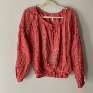Free People size small coral shirt with embroidered details